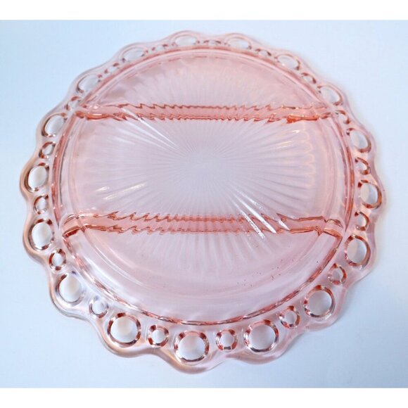2 Pink Depression Glass Open Lace Old Colony Divided Plate & Cereal Bowl Anchor - Picture 5 of 5